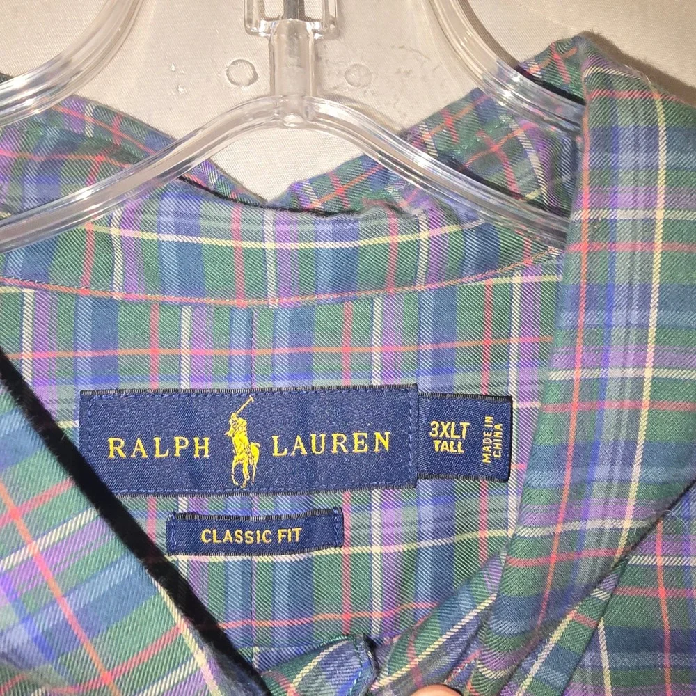 Ralph Lauren Button Down Shirt 3XLT Mens Green Blue Plaid Classic Fit NWT